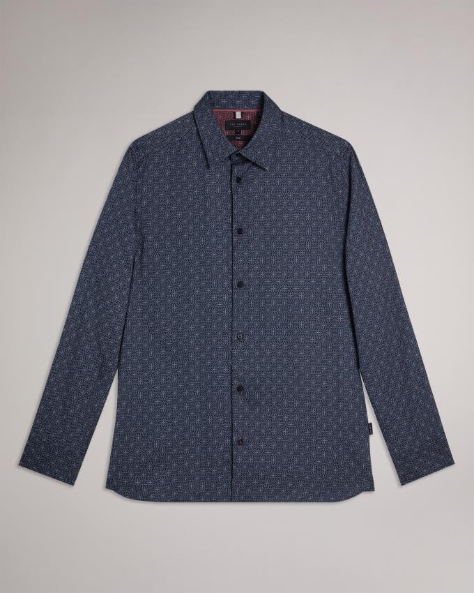 Chemises Ted Baker Long Sleeve Geometric Star Print Bleu Marine Homme | VAW-27353104